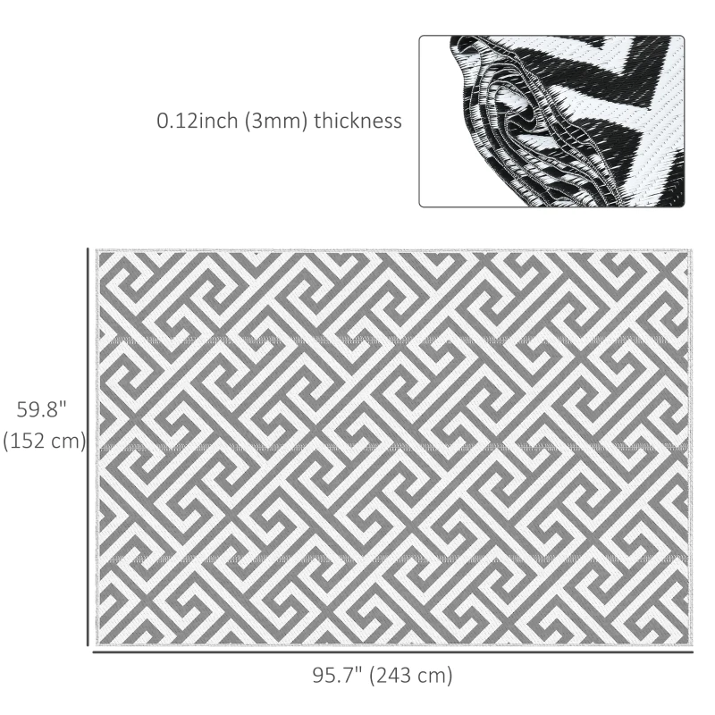 Outsunny Reversible Outdoor RV Rug, Patio Floor Mat, 5' x 8' Plastic Straw Rug for Backyard, Deck, Beach, Camping, Grey & White