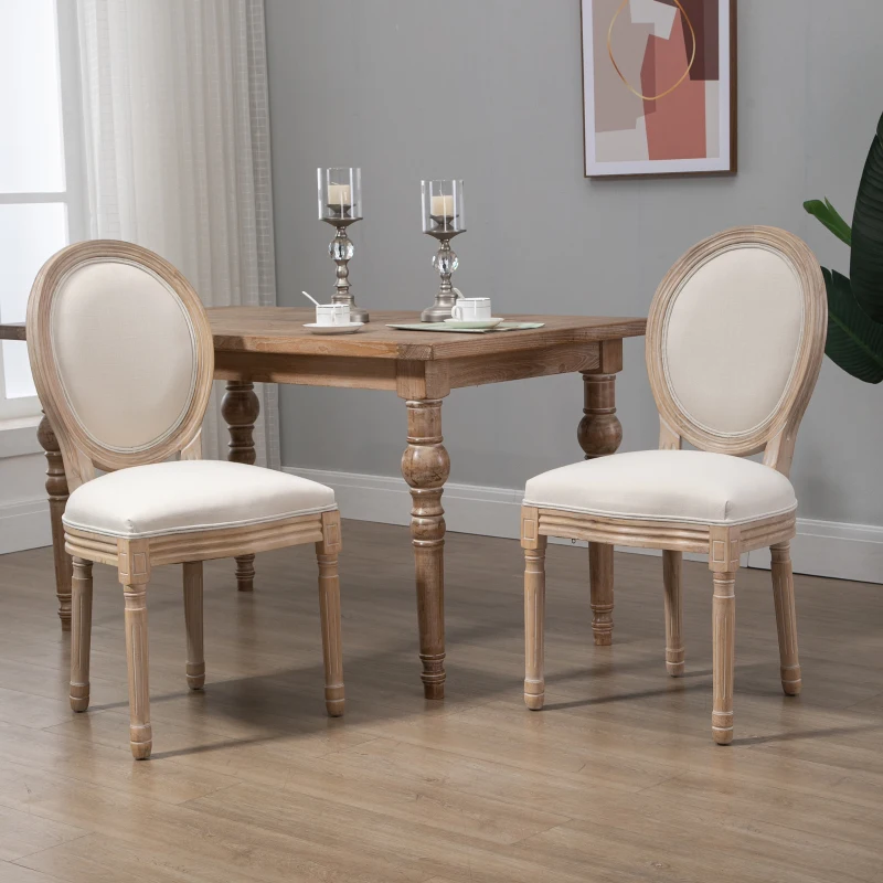 HOMCOM French-Style Upholstered Dining Chair Set, Armless Accent Side Chairs with Backrest and Linen-Touch Upholstery, Set of 2, Beige