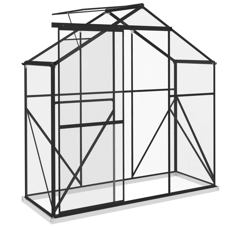 Outsunny 6' x 2.5' Walk-in Polycarbonate Greenhouse Aluminium Green House with Sliding Door, 5-Level Roof Vent, Rain Gutter