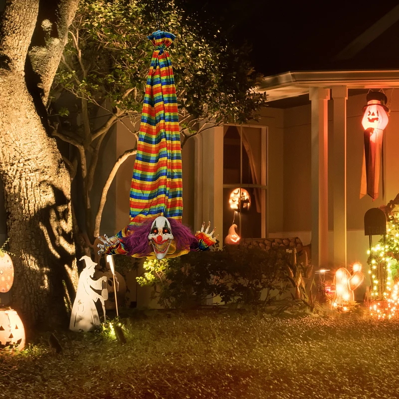HOMCOM Hanging Clown Corpse Halloween Animatronic, Sound Activated