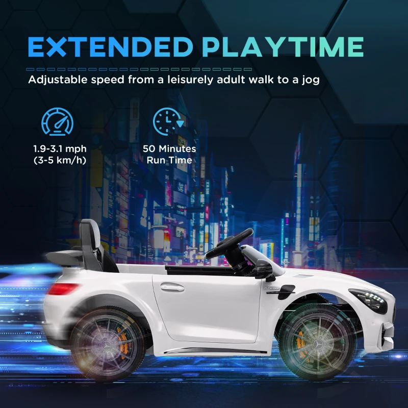 Qaba Mercedes-Benz AMG GTR Licensed 12V Battery Powered Kids Electric Car w/ Remote Control & Soft Start, White
