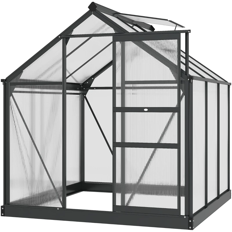 Outsunny Polycarbonate Greenhouse, Heavy Duty Outdoor Aluminum Walk-in Green House Kit Vent Door, 6.2'x6.2'x6.6' Gray