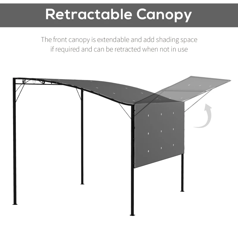 Outsunny 10x8ft Patio Metal Gazebo with Extendable Side Awning, Outdoor Shelter Shade Canopy Deck Awning, Dark Grey