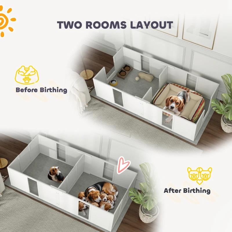 PawHut Whelping Box for Dogs and Puppies, Dog Birth Supplies Indoor w/ Adjustable Height Doors, for Medium Sized Dogs