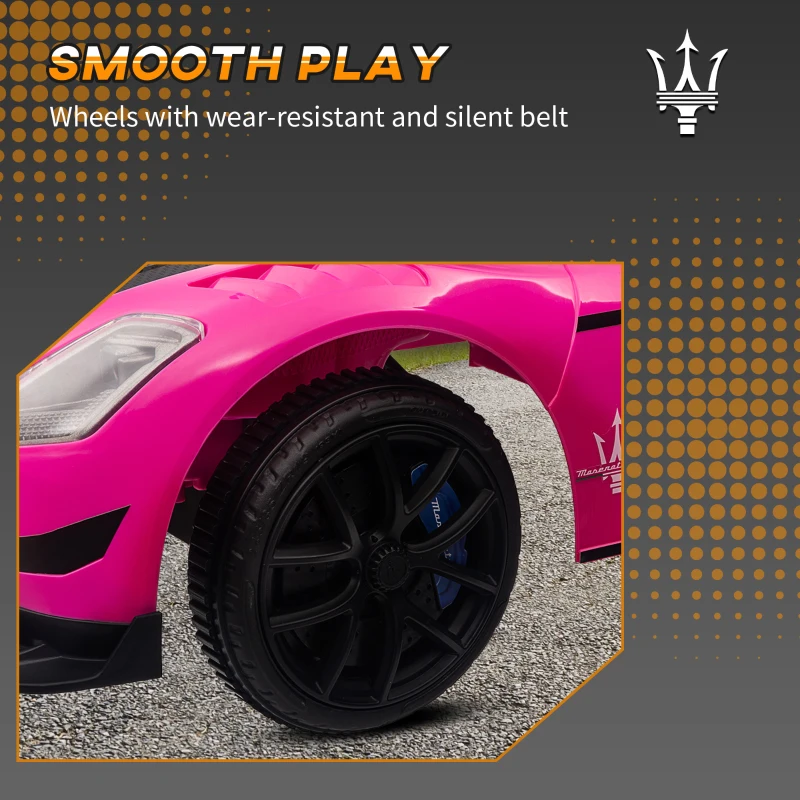 Qaba Licensed Maserati GT2 Baby Sliding Car with Storage, Music, Horn, Foot to Floor Toddler Car for 18-60 Months, Pink