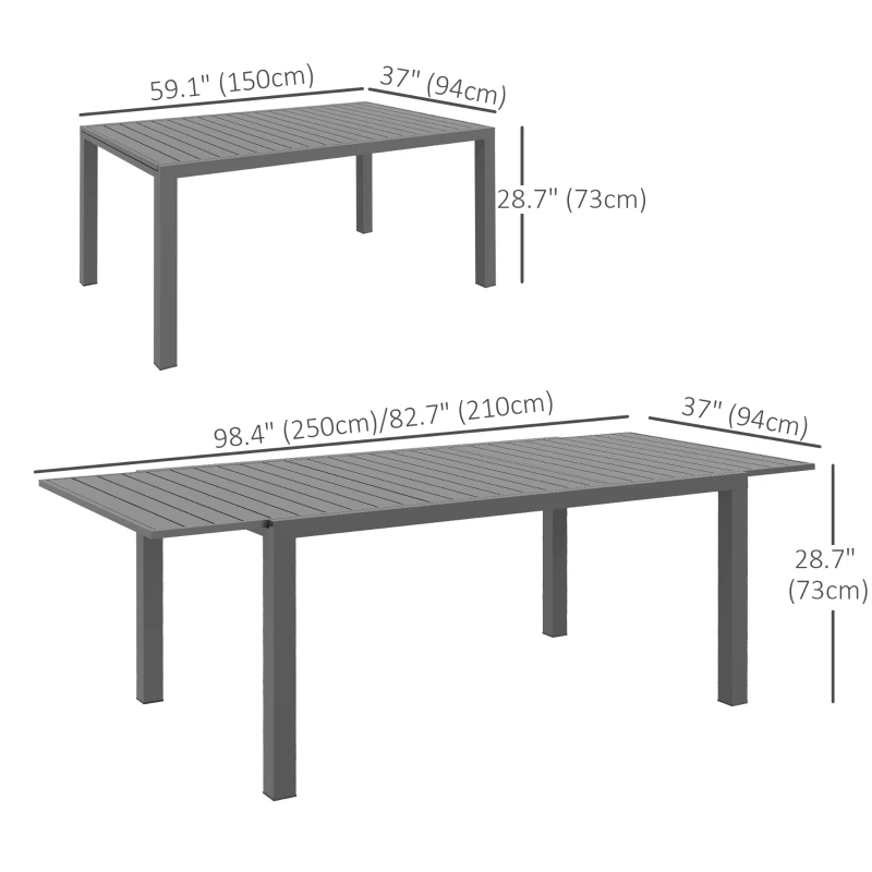 Outsunny Aluminum Outdoor Dining Table for 6-8 People, Expandable Patio Table for Garden, Lawn, Balcony, Charcoal Grey