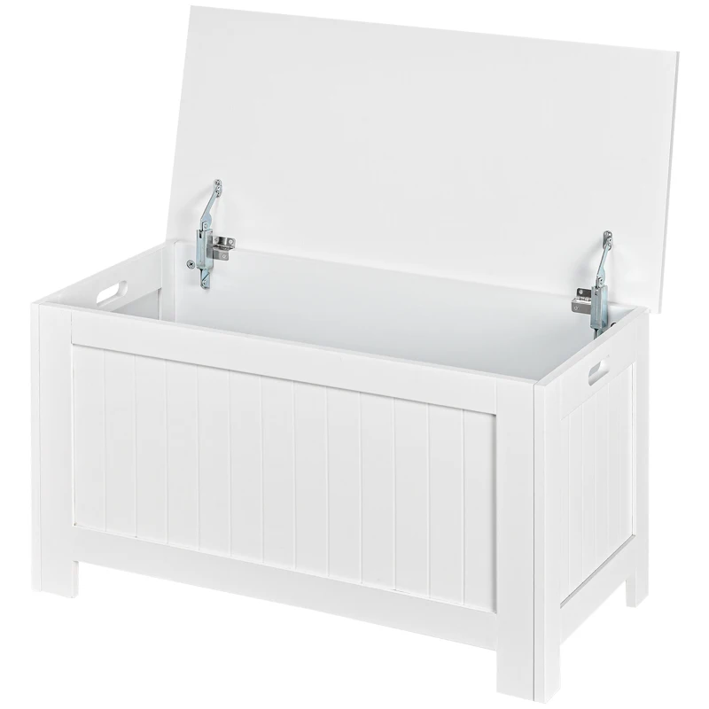 HOMCOM Large Storage Box Storage Trunk Cabinet Container with Lid and 2 Safety Hinges, White
