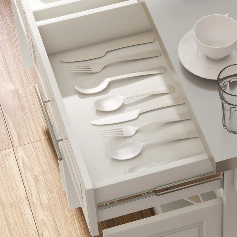 HOMCOM Rolling Kitchen Island with Storage and Stainless Steel Top, Kitchen Trolley with Drawers, Cabinets, Towel Rack, Cream