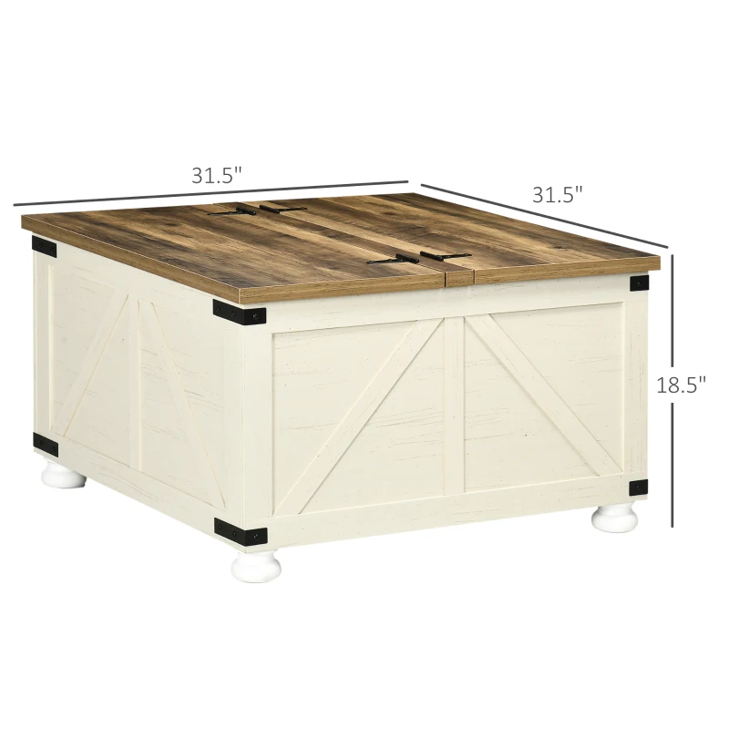 HOMCOM Farmhouse Coffee Table with Storage, Large Square Coffee Table for Living Room Furniture, Wooden Center Table