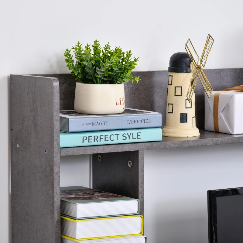 HOMCOM Office Computer Desk Writing Table Workstation with Storage Shelves, Decorative Hutches, & Strong Build, Grey