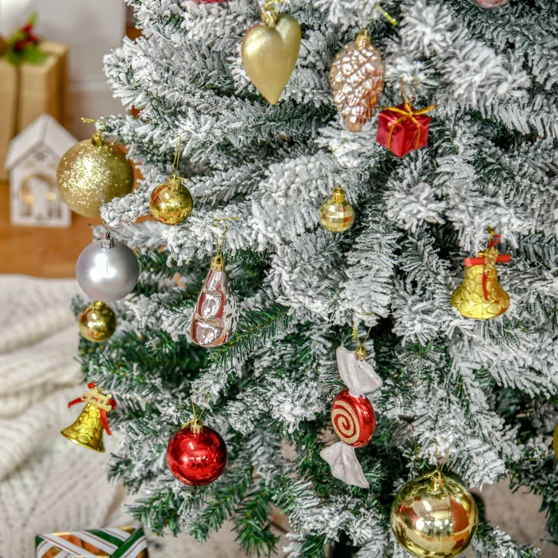 HOMOM 7.5ft Flocked Christmas Tree, Pencil Artificial Xmas Tree with Faux Snow, Dense Branches, Foldable Metal Base for Indoor Holiday Decor