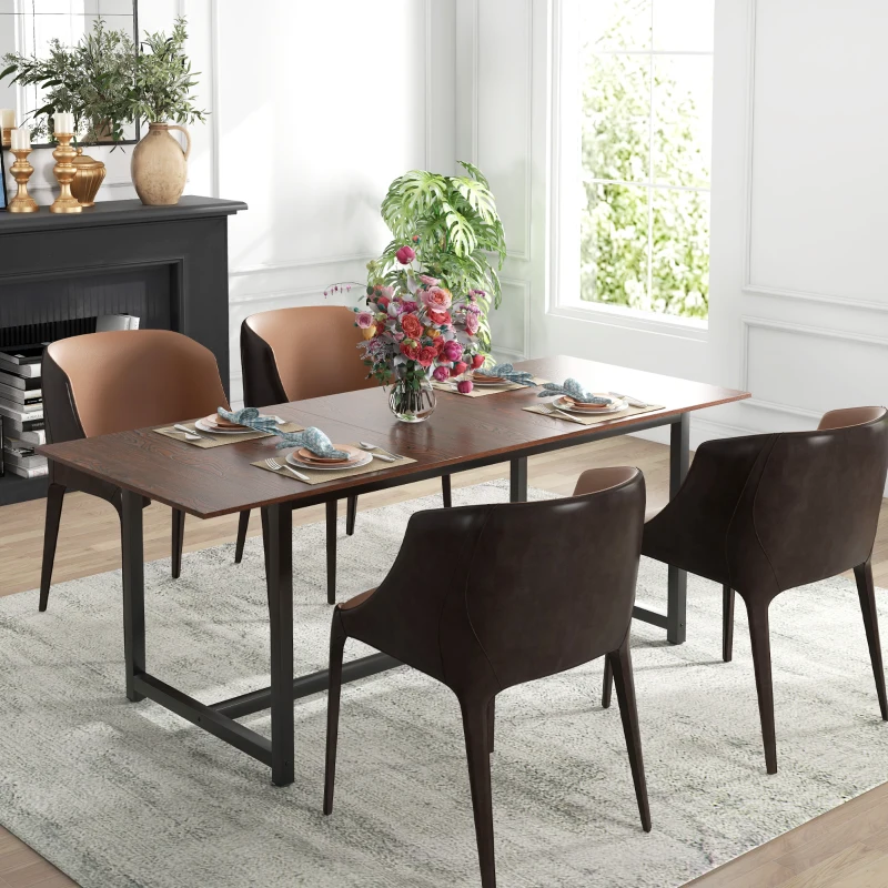 HOMCOM 63"-79" Collapsible Dining Table for 4-6, Foldable Kitchen Table with Steel Frame for Dining Room, Brown Wood Grain