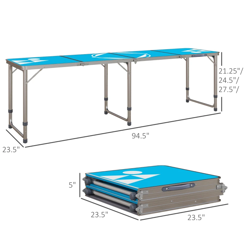 Outsunny Aluminum Camping Table with Adjustable Legs, 8ft Folding Picnic Table for Travel, BBQ, Beach or Hiking, Blue & White