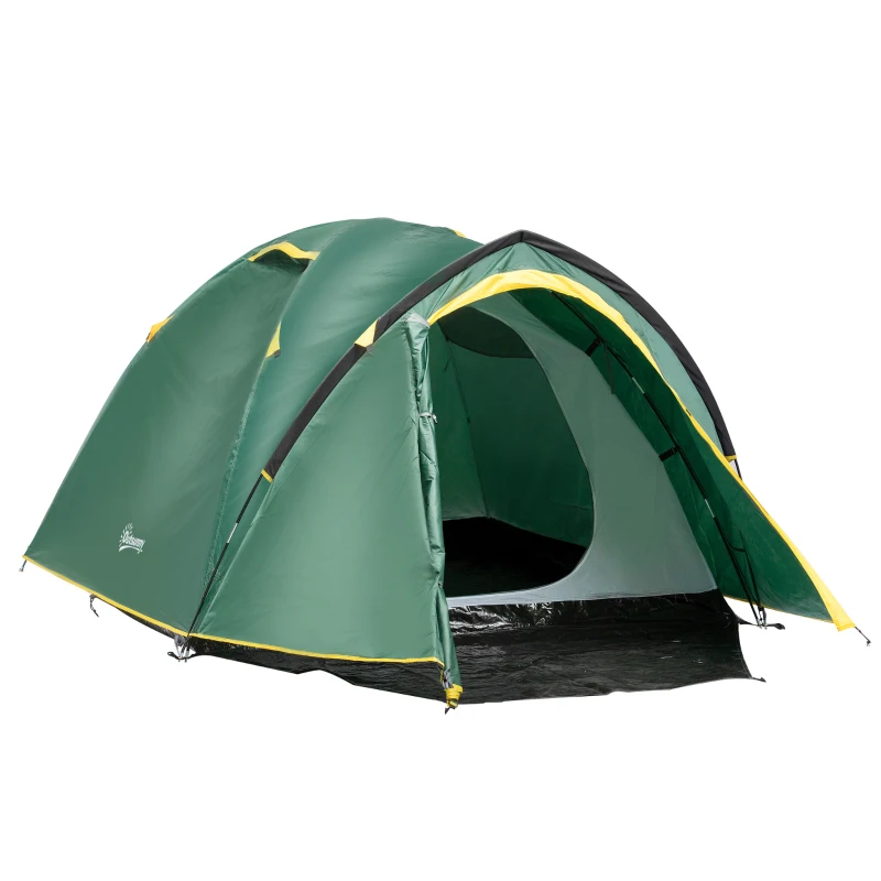 Outsunny 2-3 Person Camping Tent with Weatherproof Vestibule, 2 Rooms, Backpacking Tent with 2 Mesh Windows, Lightweight for Fishing & Hiking, Green