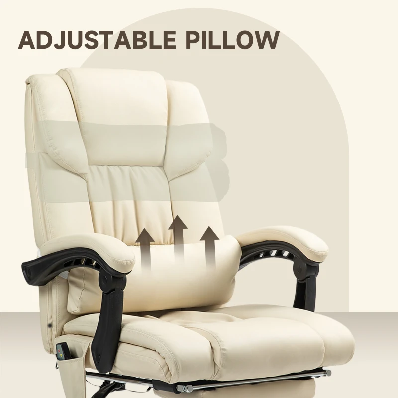 Vinsetto Massage Office Chair with 6 Vibrating Points, High Back Reclining Office Chair with Footrest and Remote, Beige