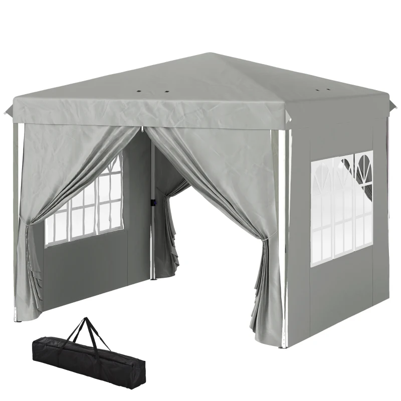 Outsunny 10' x 10' Pop-Up Canopy Tent with Sidewalls, Height-Adjustable, Carry Bag Included, for Outdoor, Garden, Patio, Light Grey