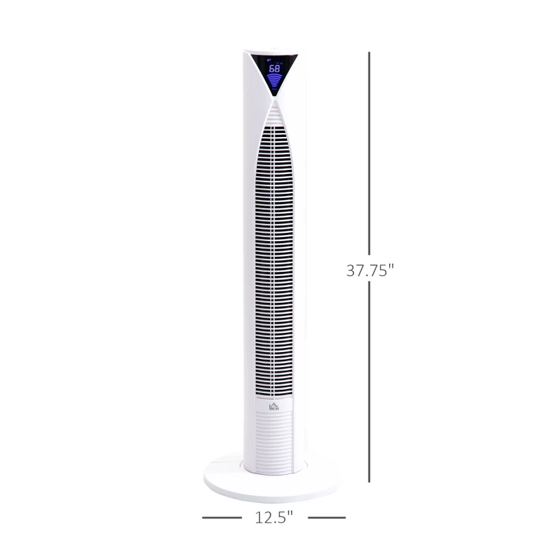 HOMCOM 38 Inch Tower Fan for Bedroom Cooling, 70°Oscillating Fan with 3 Speeds, 12H Timer, and Remote Control, Standing Floor Fan for Home Office, White