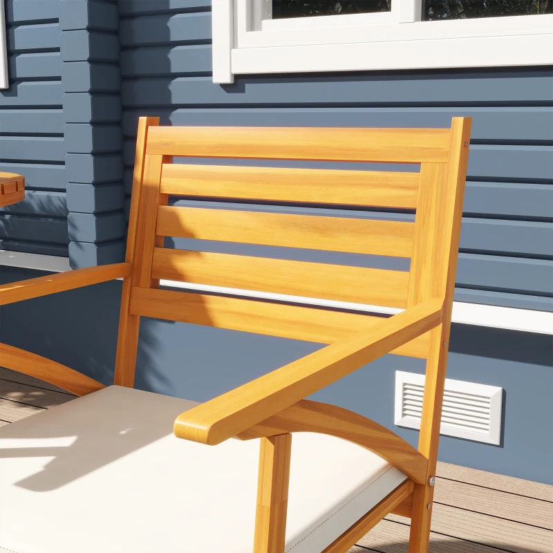 Outsunny 3 Piece Patio Set, Small Patio Table and Chairs, Wooden Outdoor Bistro Set w/ Cushions, Round Coffee Table, Brown