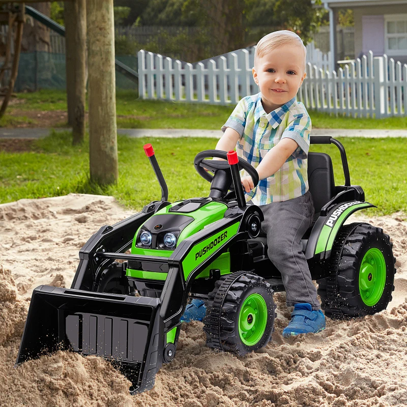 Aosom 6V Kids Rechargeable Battery Powered Truck with Adjustable Bucket, High/Low Speed Realistic Sound, Green