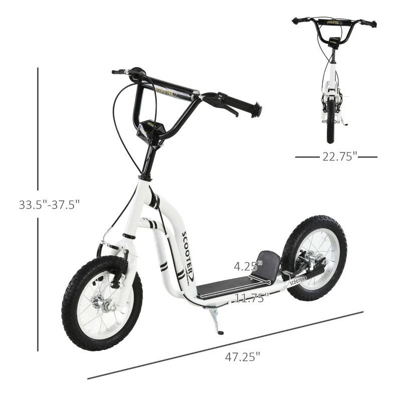 Aosom Youth Scooter Front and Rear Caliper Dual Brakes 12-Inch Inflatable Front Wheel Ride On Toy For Age 5+ - White