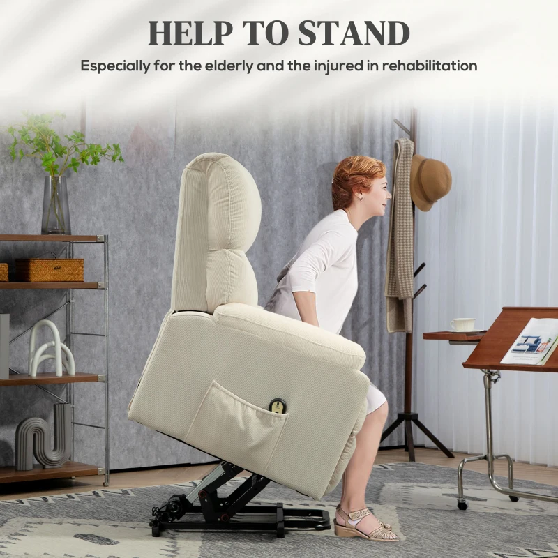 HOMCOM Lift Chair for Seniors, Microfibre Upholstered Power Recliner Chair with Remote, Quick Assembly, Cream White