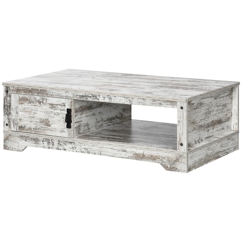 HOMCOM Rustic Coffee Table with Storage, Vintage Coffee Table for Living Room Furniture, Cocktail Table with Cabinet, Open Storage Compartments
