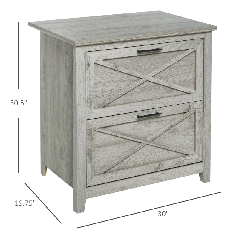 HOMCOM Retro Wooden 2-Drawer Lateral File Chest Cabinet Pedestal for Document Storage with Hanging Bar for Letter/Legal Size, Grey