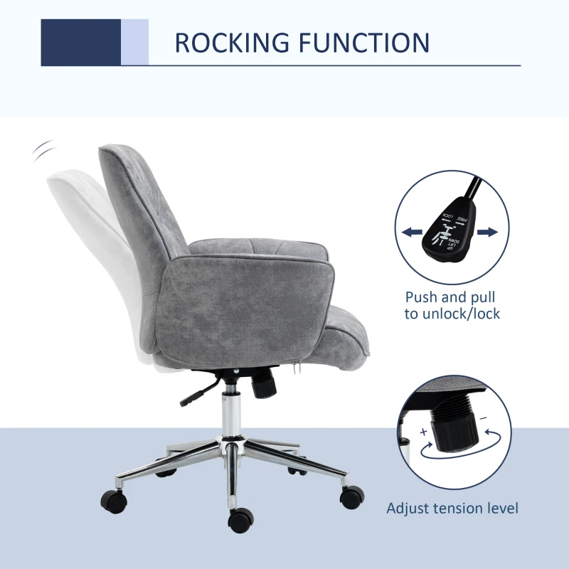 Vinsetto Microfiber Home Office Chair, Height Adjustable Button Tufted Computer Desk Chair with Swivel Wheels, Tilt Function and Padded Armrests, Light Gray