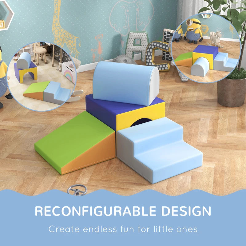 Qaba 4 Piece Foam Play Set, Soft & Safe Kids Toddlers Children Climbing Set for Crawling or Sliding, Contemporary