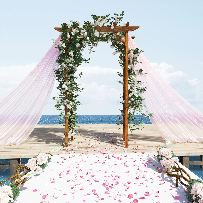 Outsunny 79in Wooden Garden Arbor Arch Trellis with Classic Countryside Style, Pergola Style Roof for Climbing Vines for Ceremony Party Weddings