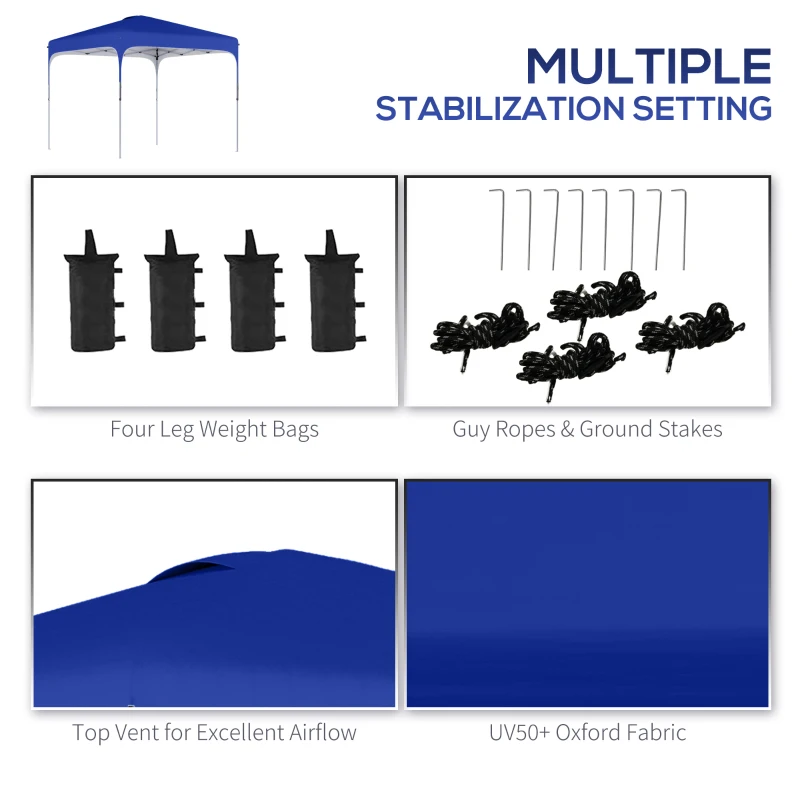 Outsunny 8' x 8' Pop Up Canopy Tent with Wheeled Carry Bag and 4 Sand Bags, Instant Sun Shelter, Tents for Parties, Height Adjustable, for Outdoor, Garden, Patio, Royal Bue