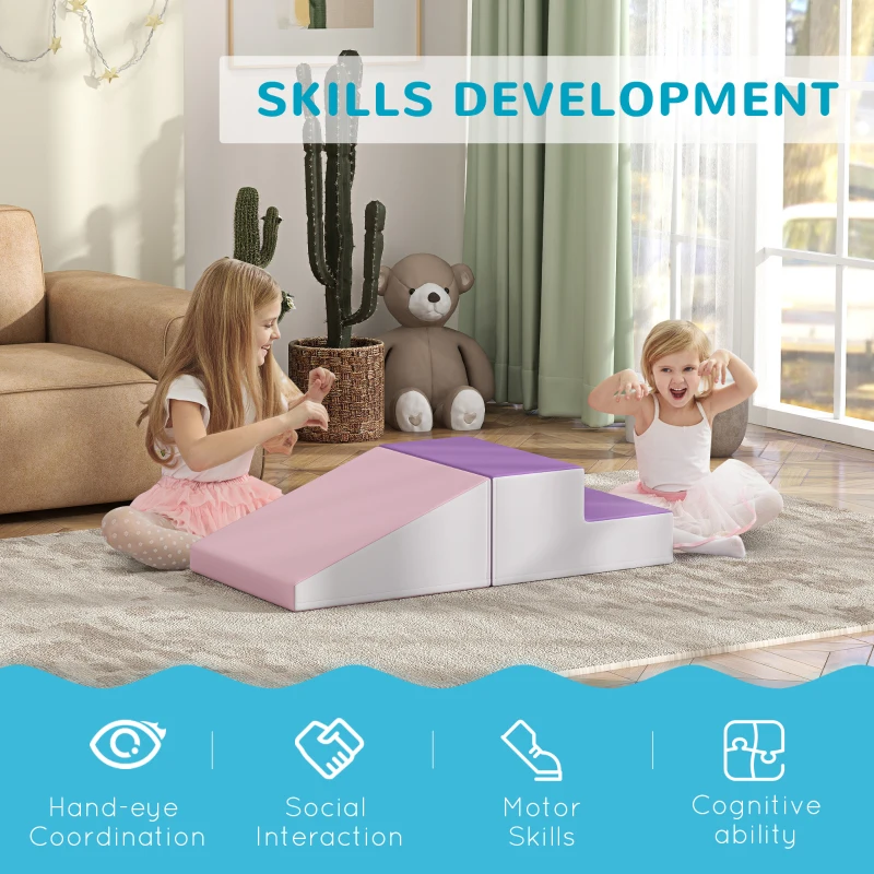 Soozier 2-Piece Climb and Crawl Activity Soft Play Set, for Toddler Preschooler Babies Indoor, Purple