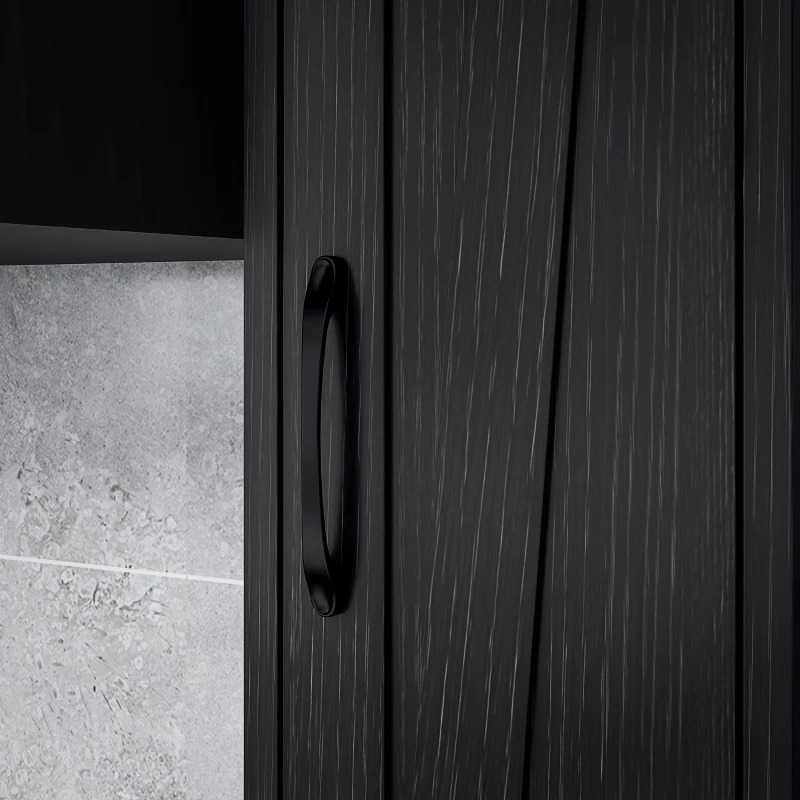 HOMCOM Narrow Bathroom Cabinet, Tall Bathroom Storage Cabinet with Barn Doors, Drawer and Adjustable Shelves, Black Wood Grain