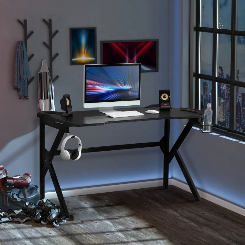 HOMCOM 47" Gaming Desk, Home Office Computer Table Workstation with Cup Holder, Headphone Hook, Black