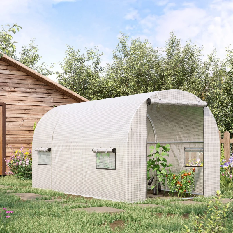 Outsunny 9.6' x 6.5' x 6.2' Walk-In Greenhouse w/ 2 Doors & Windows, White