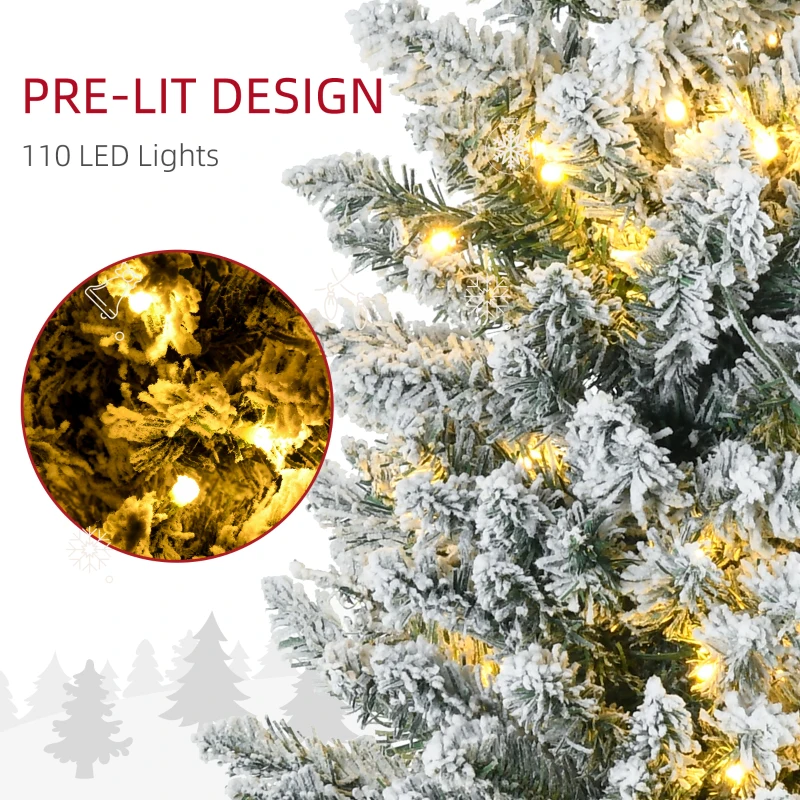 HOMCOM 5ft Pencil Christmas Tree, Slim Artificial Christmas Tree with Realistic Branches and Warm White LED Lights, Green