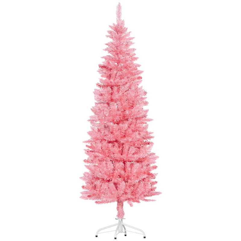 HOMCOM 6ft Tall Pencil Artificial Christmas Tree with 479 Branch Tips with Steel Base, Pink