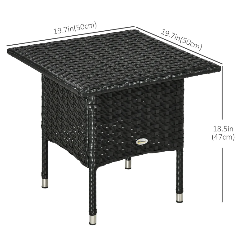 Outsunny 20" Patio Wicker Coffee Table, Outdoor Coffee Table with Plastic Board Underneath the Woven Tabletop for Patio, Garden, Balcony, Black