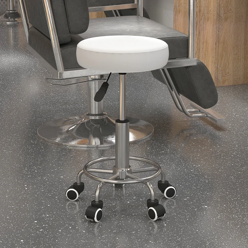 Vinsetto Salon Stool with Adjustable Height, PU Leather Barber Rolling Massage Tattoo Chair for Bar Beauty SPA, White