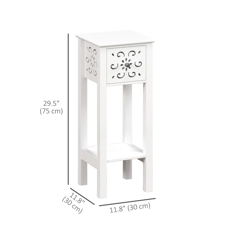 HOMCOM Nightstand Set of 2 with Drawer and Open Storage Shelf White