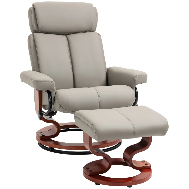HOMCOM Recliner Chair with Ottoman, 360° Swivel Reclining Chair with Wood Base and Matching Footrest, Grey