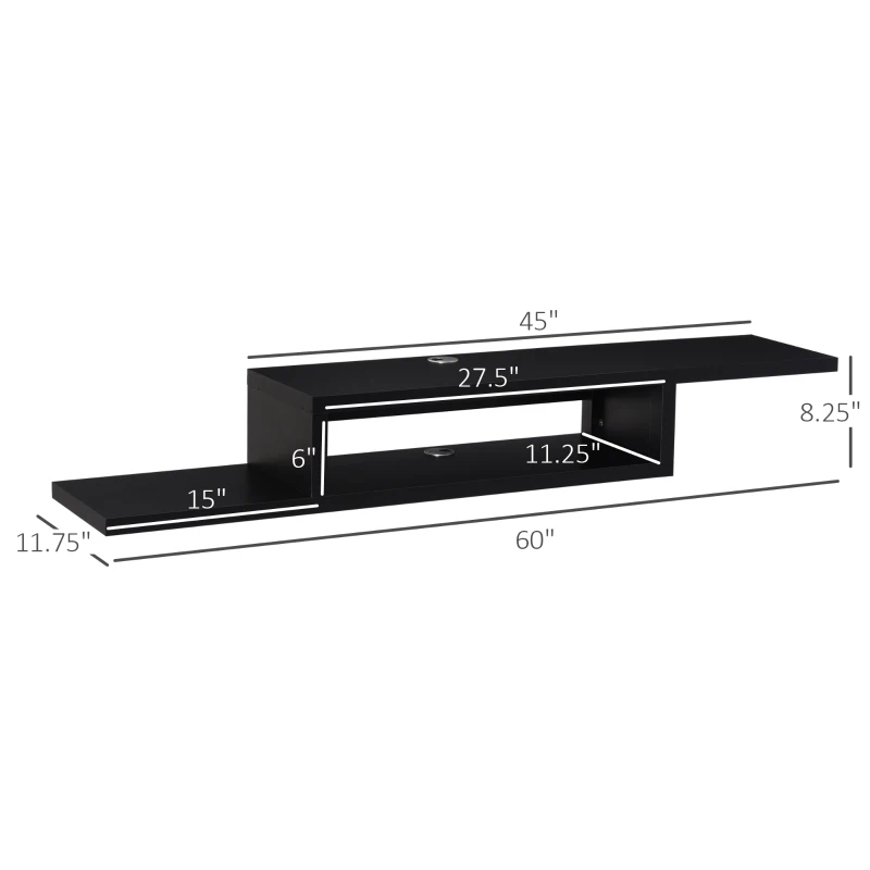 HOMCOM Floating TV Stand for TVs up to 60", Wall Mounted Media Console with 2-Tier Shelf, Entertainment Center Unit for Living Room Bedroom, Black