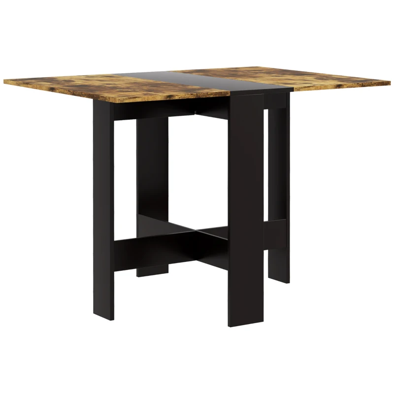HOMCOM Drop Leaf Dining Table Wood Folding Table Multi-Use Side Table Dining Desk Space Saving Table, Rustic Brown and Black
