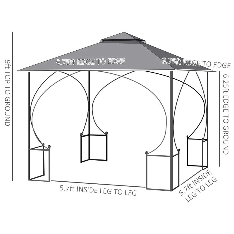 Outsunny 10' x 10' Patio Gazebo, Double Roof Outdoor Gazebo Canopy Shelter with Netting, Steel Corner Frame for Garden, Lawn, Backyard and Deck, Dark Gray