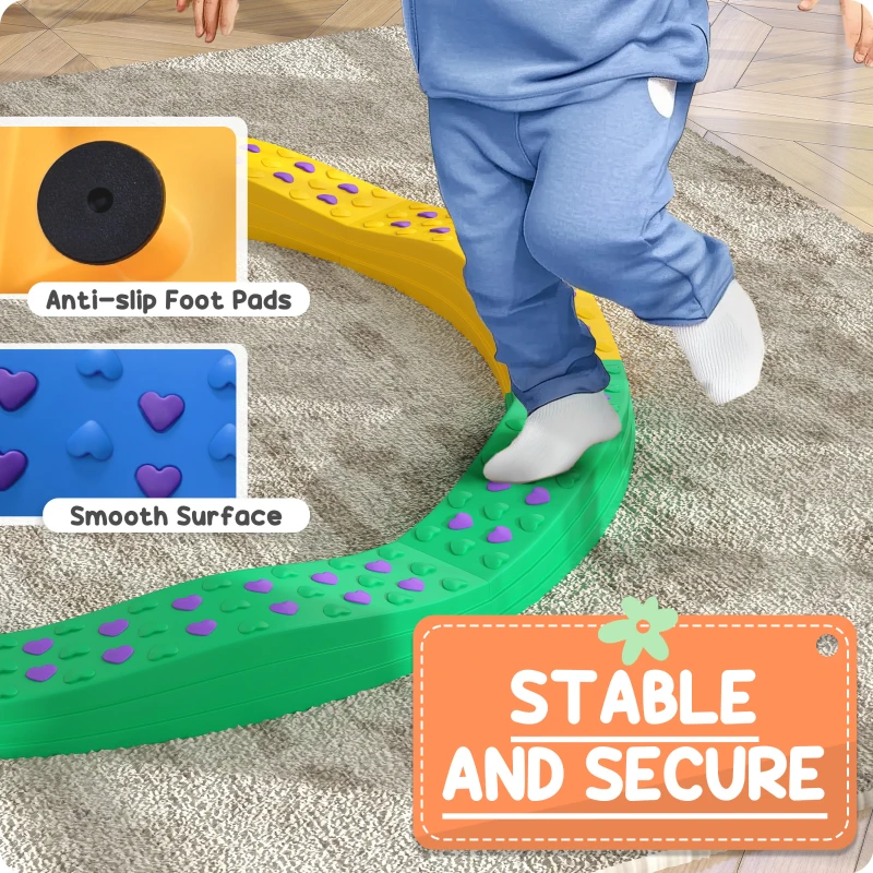Qaba 8PCs Kids Balance Beam Stepping Stones w/ Non-slip Foot Pads