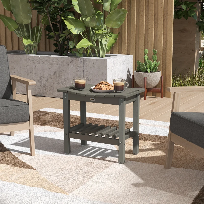 Outsunny HDPE Shower Bench, Waterproof Shower Stool with Handle, Storage Shelf, Non-Slip Pads for Indoor Outdoor, Dark Gray