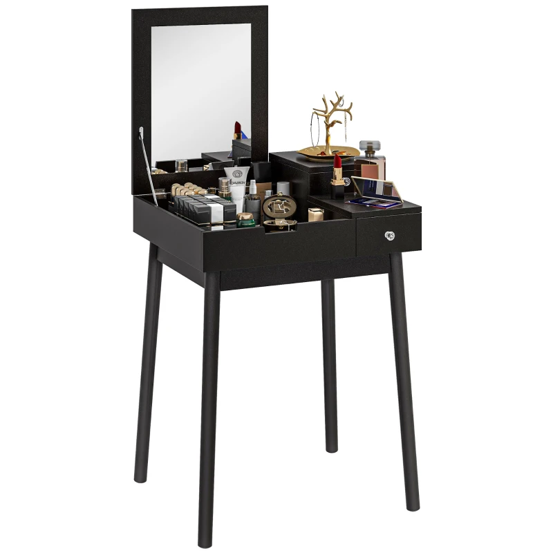 HOMCOM Makeup Vanity Table with Flip-up Mirror, Modern Dressing Table with 2 Drawers for Bedroom, Black