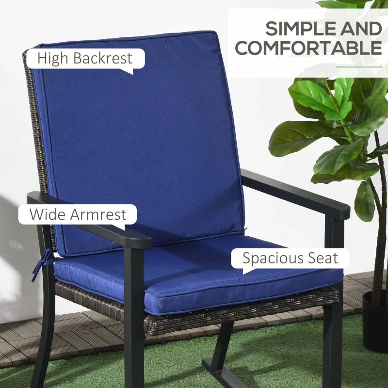 Outsunny Patio Wicker Rocking Chair, Outdoor PE Rattan Rocking Chair with High Back, Armrest, Seat Cushion, Blue