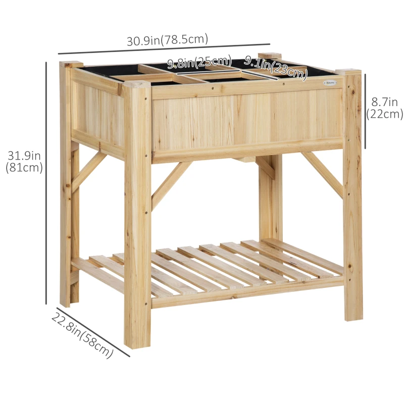 Outsunny 6 Pocket Raised Garden Bed, Elevated Wood Planter Box with Storage Shelf and Non-Woven Fabric, for Vegetable, Flower, Herb in Patio, Backyard, Balcony