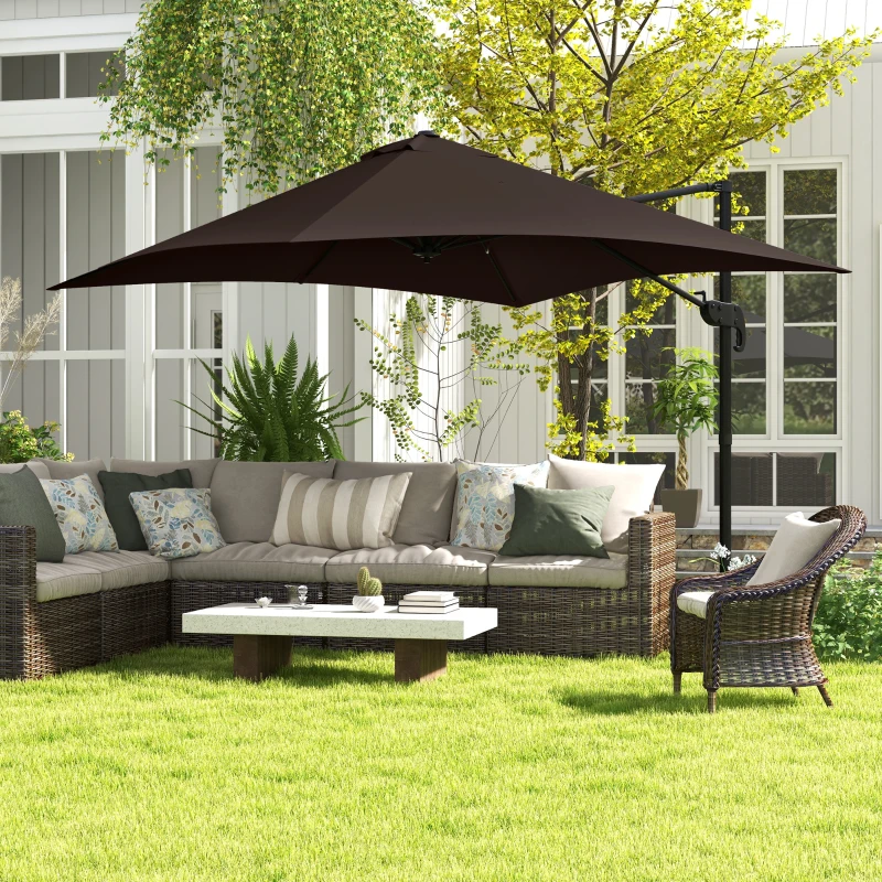 Outsunny 10x10ft Cantilever Umbrella Rotatable Square Market Parasol, 4 Adjustable Angle for Outdoor Backyard Patio Coffee